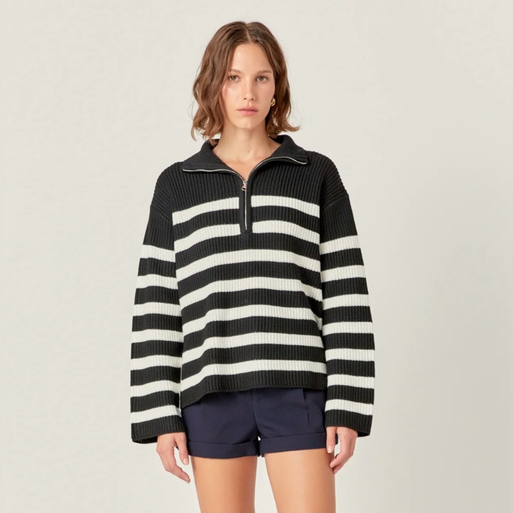 English Factory Striped Half-Zip Knitted Sweater